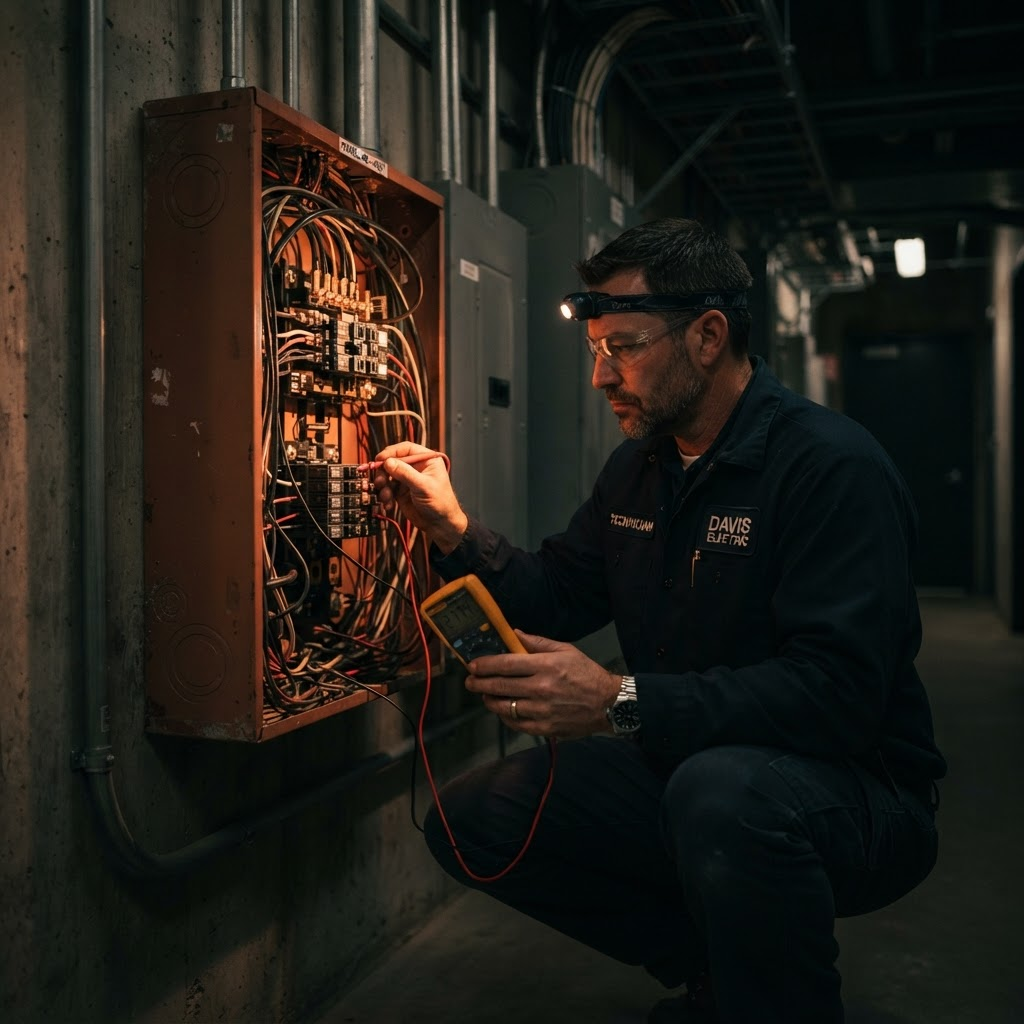 Equipe técnica em manutenção comercial